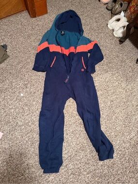 Navy Colorblock Hooded One-Piece Jumpsuit with Coral Stripe